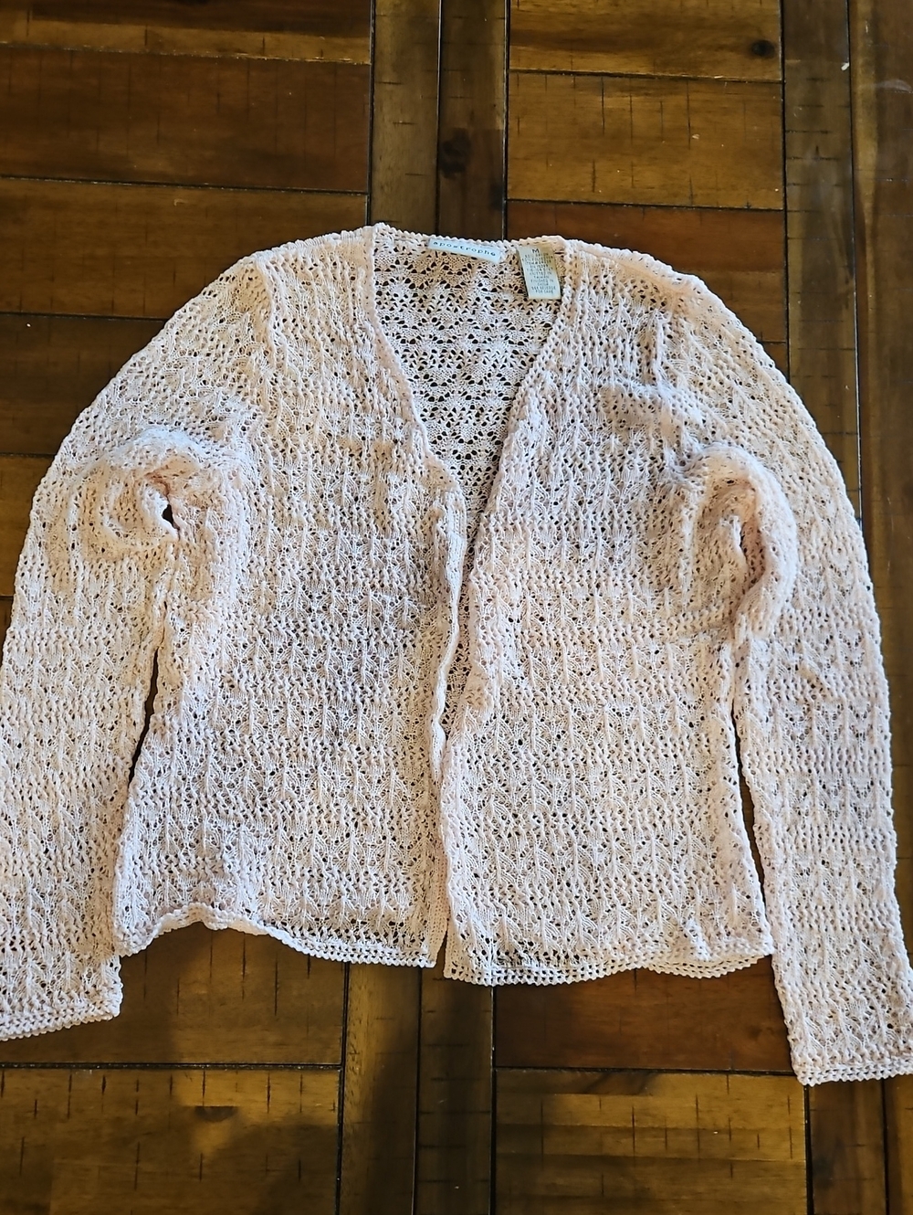 Apostrophe Pale Pink Open-Weave Knit Cardigan